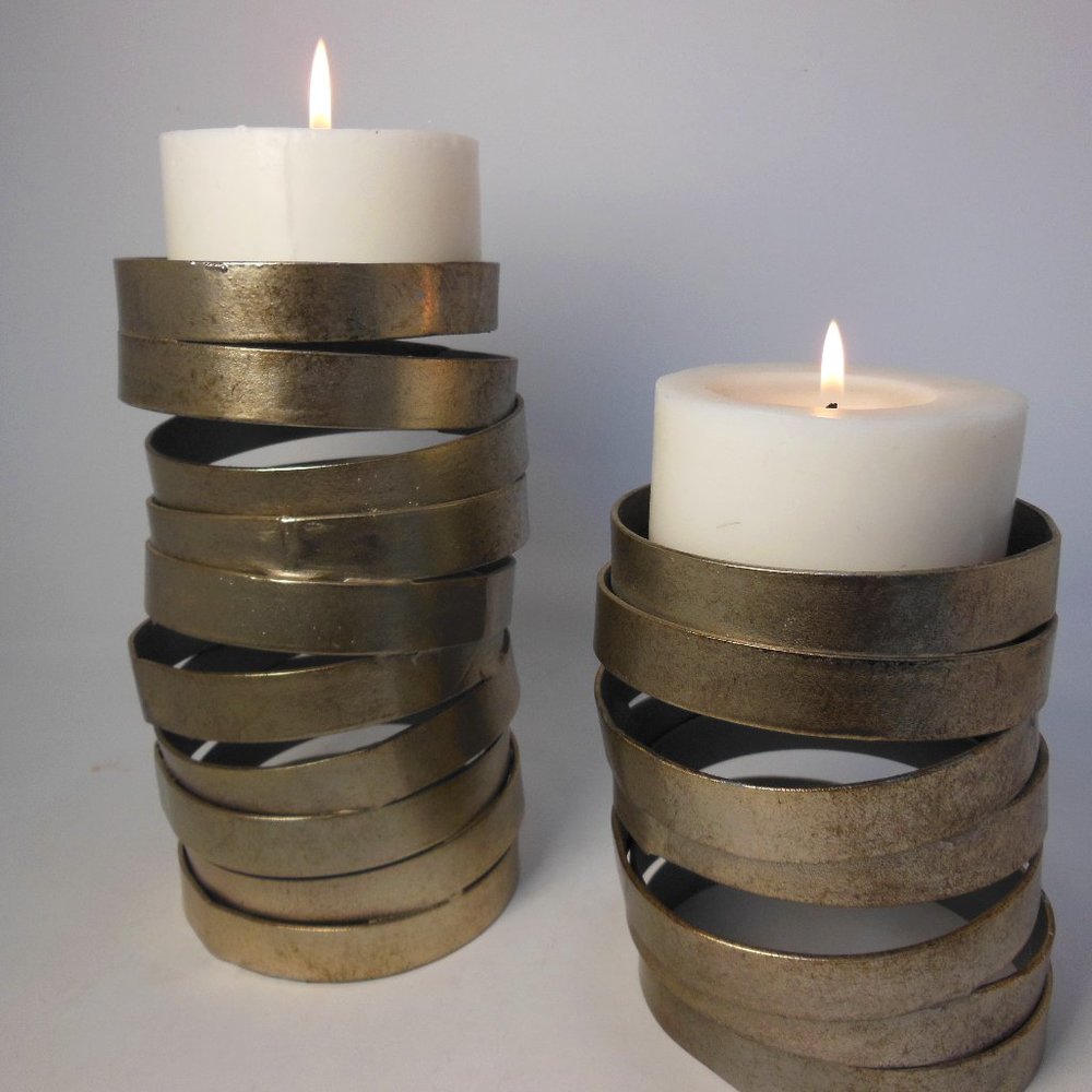 2 pc. Metal cylinder Candle holders,  MANCAVE large  metal Candle holders tall
